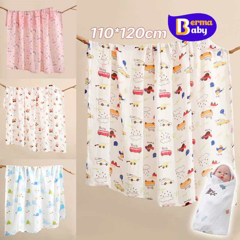 Berma Baby ผ้าเช็ดตัวเด็กใยไผ่ ห่อตัวเด็ก ลายการ์ตูน เนื้อผ้านุ่ม คลุมให้นม ผ้าห่ม 110x120cm