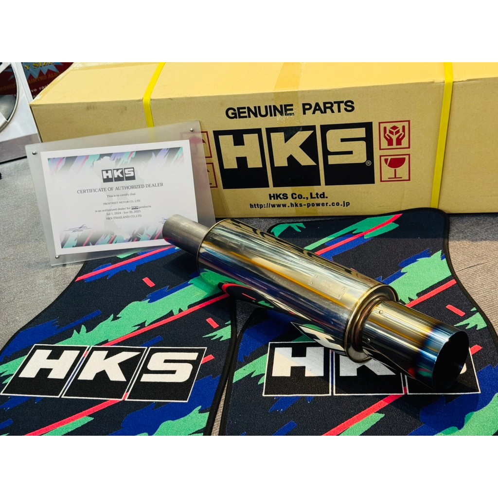 ท่อไอเสีย HKS Hi-Power Stainless Steel ของแท้ รุ่นยอดนิยม ปลาย Taitanuim หม้อพักใบยาว 170mm คอเข้า 7