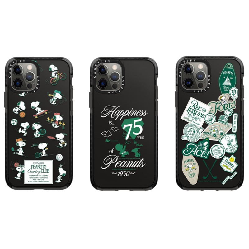 Caseti Peanuts Snoopy 75th Anniversary Soft Case สําหรับ iPhone 16 16e 15 14 Plus 11 12 13 Pro Max กันกระแทก TPU ใสซิลิโคนสีดําปลอก