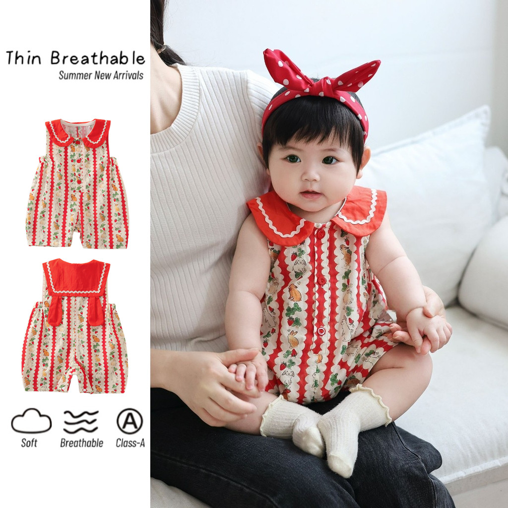 เสื้อผ้าเด็กฤดูร้อนใหม่สาวแขนกุดบอดี้สูท 0-24 เดือนน่ารักสุดน่ารักสไตล์เจ้าหญิงกระต่ายพิมพ์ ชุดรอมเปอร์ ออก เสื้อผ้า