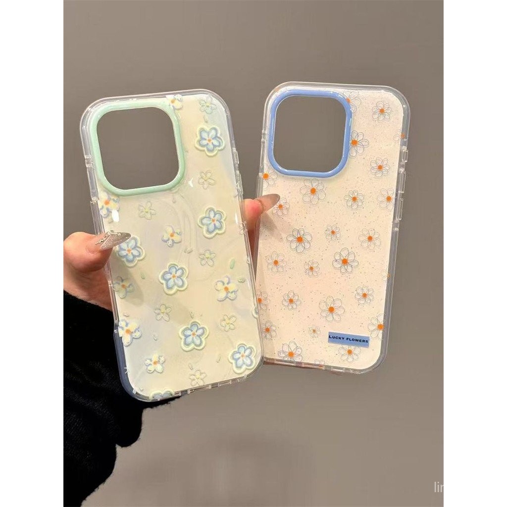 ไอโฟน 16/15/14 พลัส เคสกราฟฟิตี้ลายดอกเดซี่สไตล์เกาหลีสำหรับผู้หญิง 13/12 มินิ เคสโทรศัพท์ 11