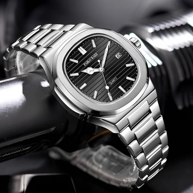 PABLO RAEZ New Mens Square Watch • Business Style • Waterproof • Calendar • สายเหล็ก • รุ่น 2755