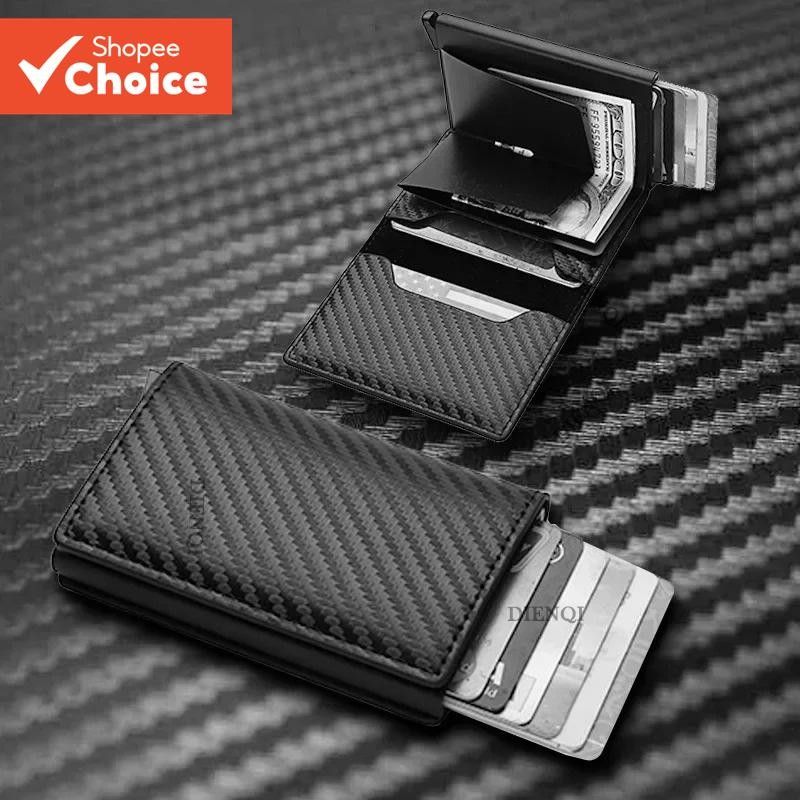 RFID Blocking กระเป๋าสตางค์ผู้ชาย,ผู้ถือบัตรคาร์บอนไฟเบอร์ขนาดเล็กบางคลิปเงิน Mini Minimalist Walet สําหรับชาย