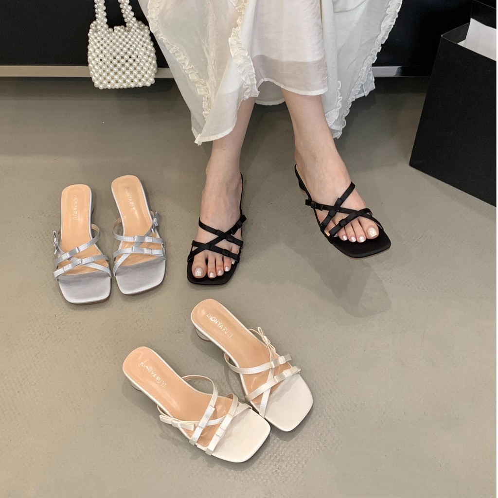 TT Block Heel Sweet Sandals รองเท้าแตะ ฤดูร้อนรูปแบบใหม่
