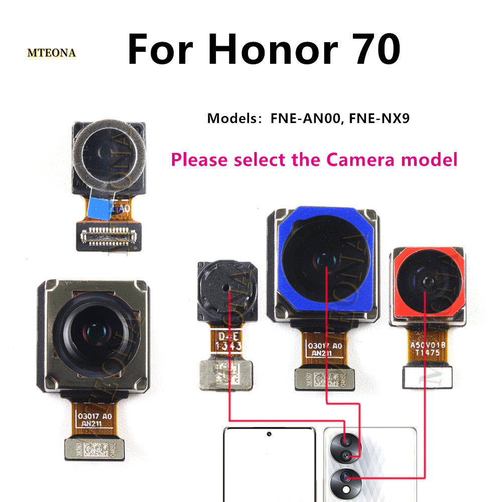 กล้องด้านหน้าด้านหลังหลักกลับกล้อง Flex Cable สําหรับ Huawei Honor 70 FNE-AN00, FNE-NX9 ชิ้นส่วนโทรศ