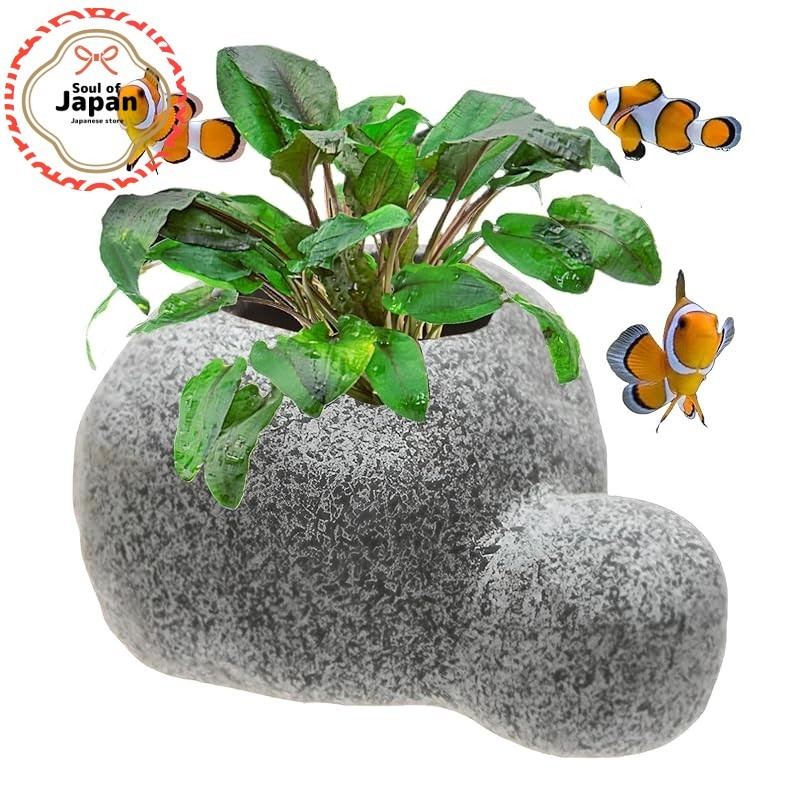 Heizi aquarium set with aquatic plants, pots, soil, sand, aquarium pot, stones, decorative objects, 
