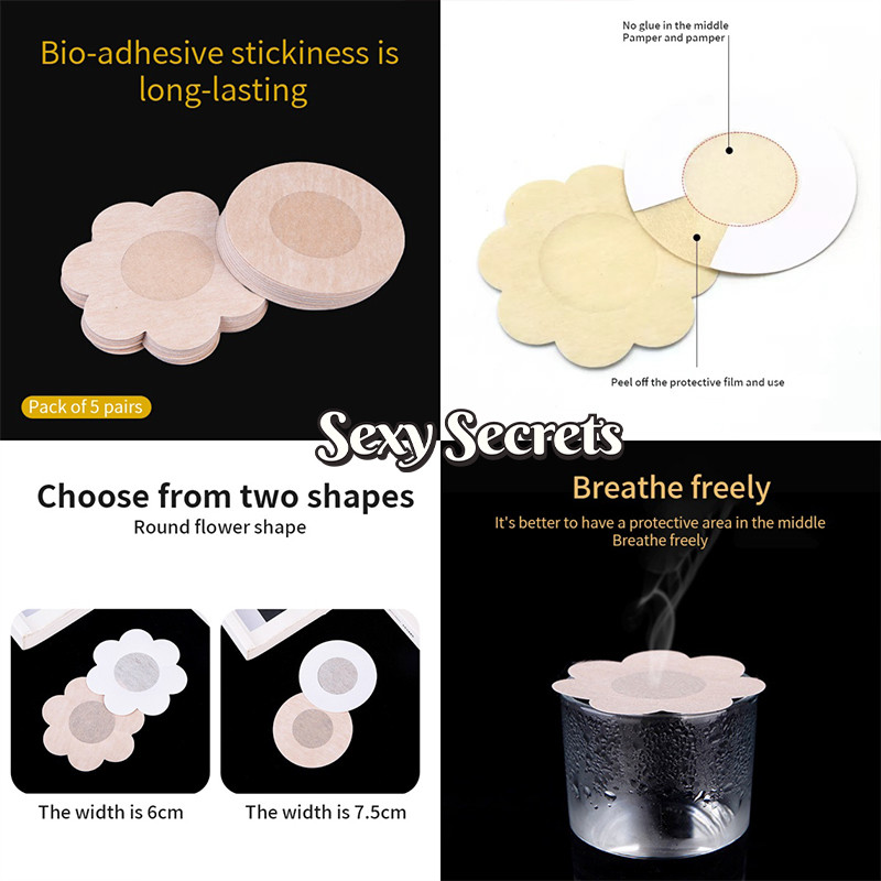 Sexy secrets⚜️⚜️แผ่นแปะหน้าอกแบบไม่ทอ สติกเกอร์ติดจุกนม 🏷️แบบใช้แล้วทิ้ง 🏷️10PCS บางและเบามาก ผู้หญิง