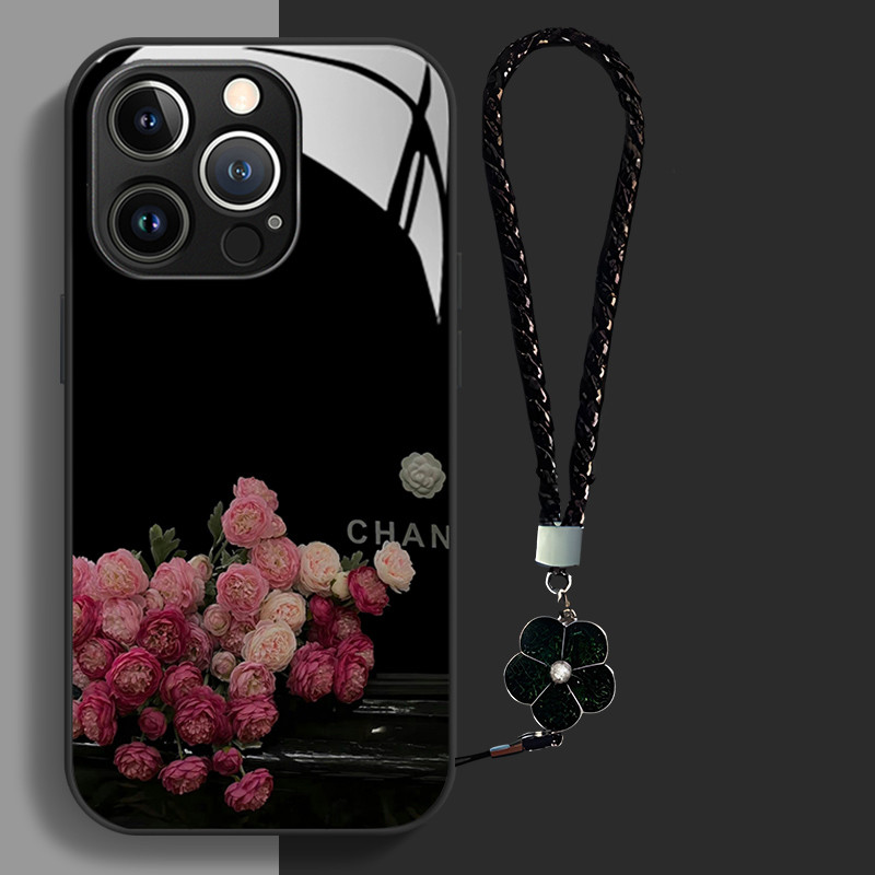 เคสเหมาะสําหรับ iPhone 6/7/8/X/XR/XSMax/11/12/13/14plus/15/16 Pro Max,กุหลาบสีชมพู แฟชั่น Liquid Glass เคสป้องกันโทรศัพท์,เชือกคล้องโทรศัพท์,กันกระแทก,