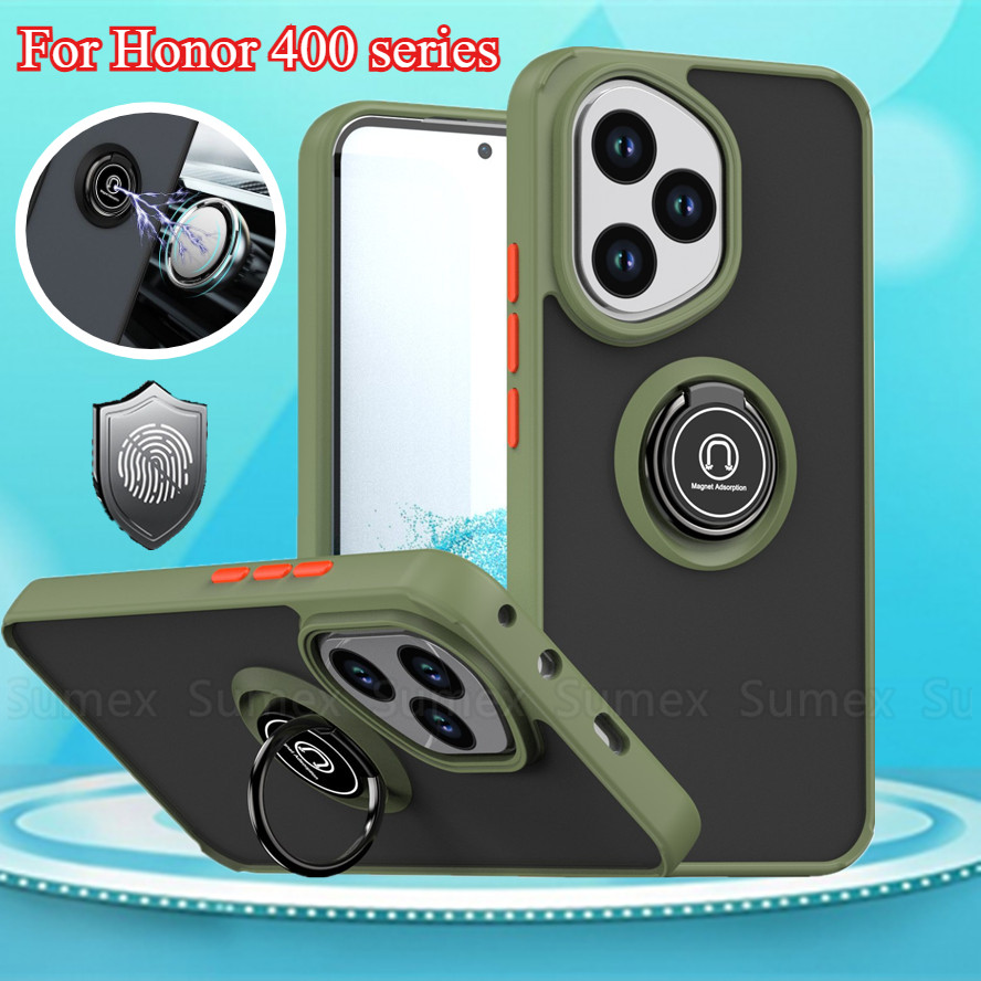 แฟชั่น Matte สําหรับ Honor400 Pro Honor 400 Lite 5G แหวนโปร่งใสขาตั้งกันกระแทกเคสโทรศัพท์ลื่นปกหลัง 
