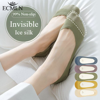 ECMLN 3 Pairs Invisible Ice Silk Boat Socks for Women Cotton Bottom Breathable Socks Low Cut Fashion Anti Rupture Socks