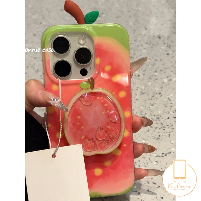 ฤดูร้อนอร่อยแตงโมน่ารัก 3D DIY ตุ๊กตาใบ Guava Bracket สําหรับ IPhone 16 14 15 11 12 13 Pro Max 7Plus