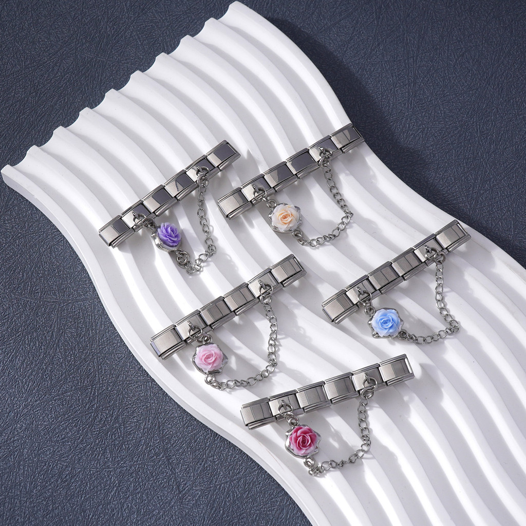 โมดูลจี้สร้อยข้อมือ Camellia Modular Chain เครื่องประดับแบบอิตาเลียน สำหรับทำเองได้ง่ายและสวมใส่ปลอดภัย