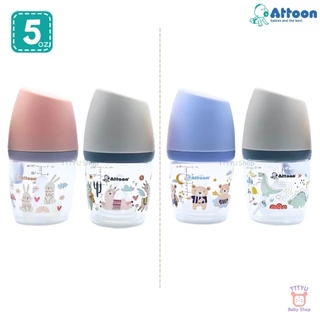 Attoon ขวดนมคอกว้าง แพ็คคู่ 5 ออนซ์ 9 ออนซ์ ฝาสโลป ดีไซส์ใหม่ พร้อมจุก Antichoke ไม่ดูดไม่ไหล TTTYU Baby Shop
