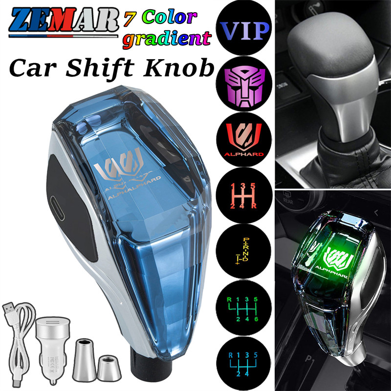 Toyota Alphard รถคริสตัลจับเกียร์ Shift Knob เรืองแสงเกียร์ สัมผัส เปิดใช้งาน หลายสี หัวเกียร์ ไฟ LED โลโก้รถยนต์ หัวเกียร์ คันเกียร์ Toyota Alphard 40 30 20 AH10 AH20 AH30 Accessories