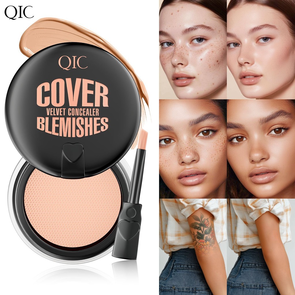QIC Cushion Tattoo คอนซีลเลอร์ Tricolor กันน้ํา Birthmark แผลเป็นสิว Mark Dark Circles Beauty