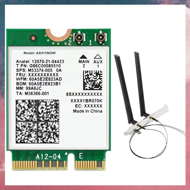 สําหรับ AX411 WiFi การ์ด + 2X8DB เสาอากาศ WiFi 6E CNVio2 BT 5.3 Tri-Band 5374Mbps โมดูลสําหรับแล็ปท็