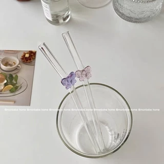 หลอด insหลอดดูดมีโบว์ วัสดุแก้ว สวยมาก พร้อมส่ง