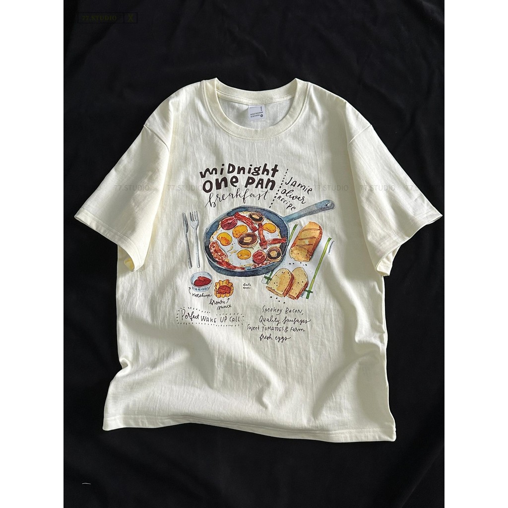 ‌COD ส่งBKK🚀เสื้อยืด oversize t-shirt ผ้าฝ้ายแขนสั้นนุ่ม ลายอาหารunisex เสื้อ cotton ไซส์S-3XL