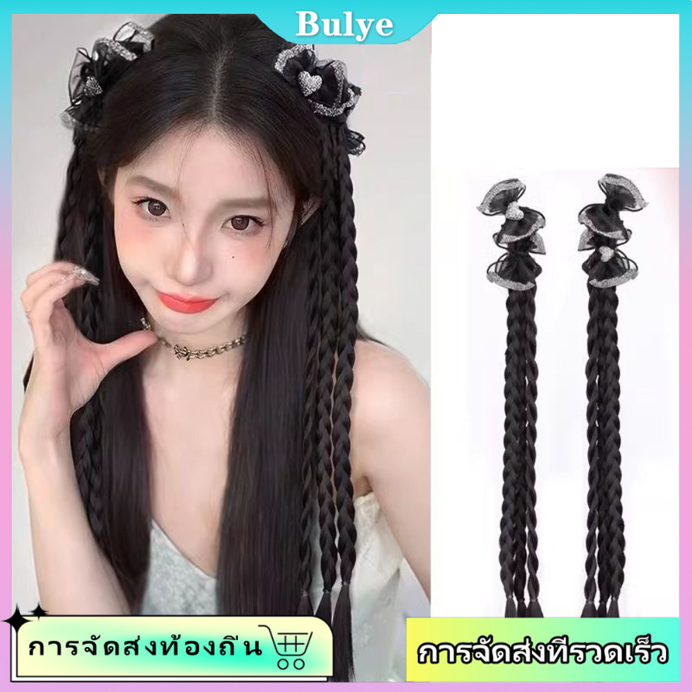 (จัดส่งในพื้นที่) 1/2 ชิ้น Y2K สาว Bowknot Twisted Braids คลิปวิกผมสาวหวานหางม้าคู่ต่อผม