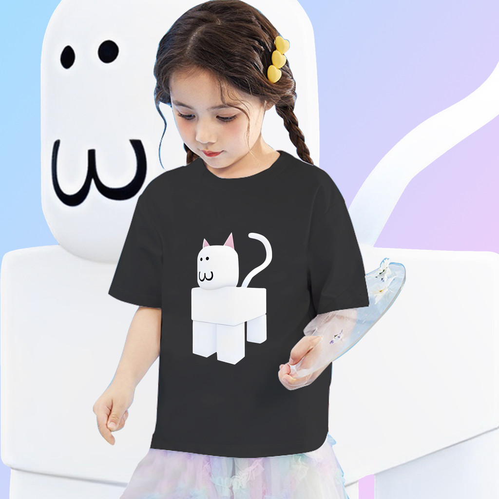 Roblox Cat T-shirt and Kitten Outfit Collection เสื้อยืดแขนสั้นสำหรับเด็กชายและหญิง เสื้อคลุมแขนยาวลายเกมเมอร์ Roblox ผล