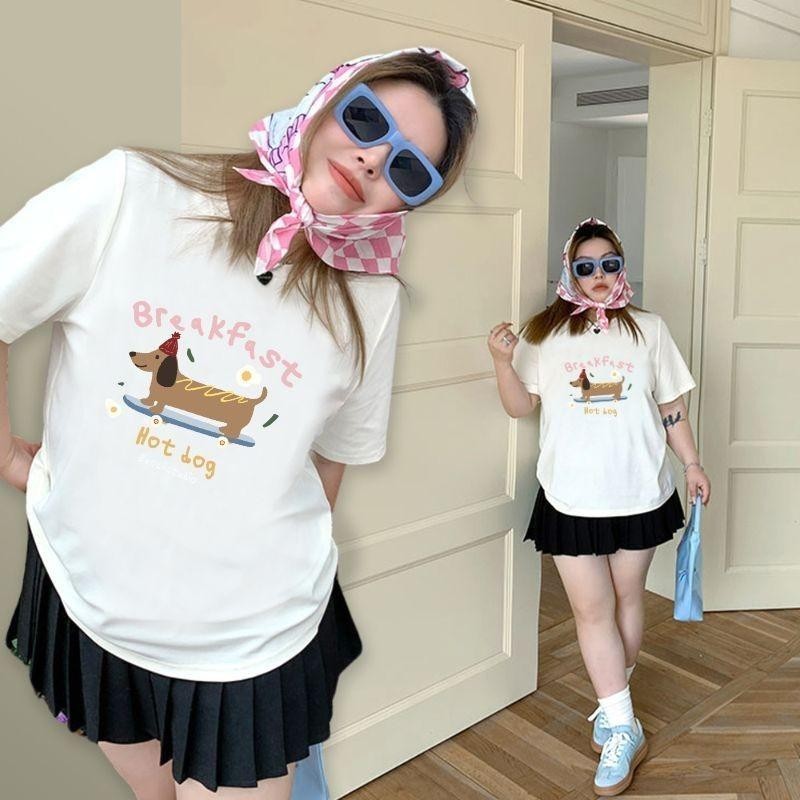 สไตล์เกาหลี พิมพ์ลาย "BREAKFAST"ผ้าCOTTON โคตรนุ่ม OVERSIZE เสื้อคอกลม เสื้อ summer เสื้อยืดผู้หญิง