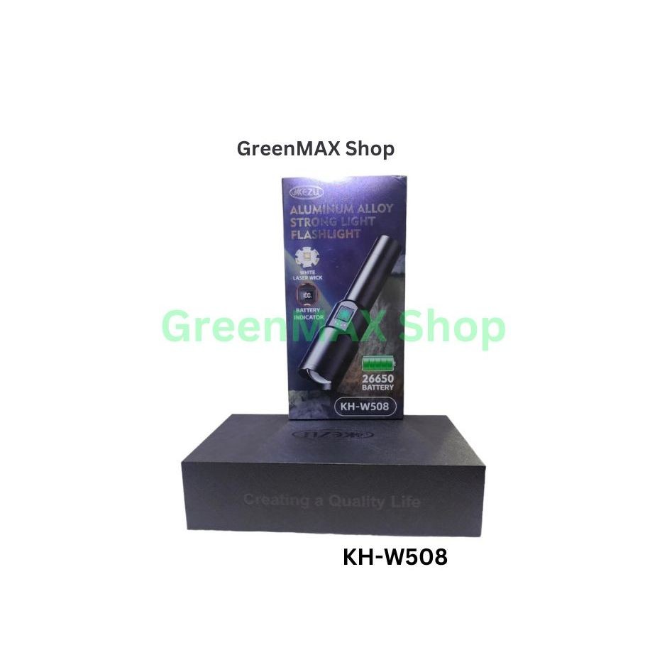 FLASHLIGHT PORTABLE KH-W508 ZOOMABLE LED WATER Resist Aluminium Hard Body Power Display Battery