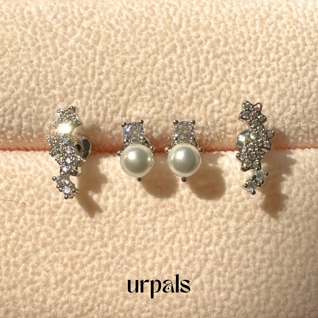 URPALS ต่างหูเพชร สุดคิ้วท์ ตัวเรือนทองแดง ฝังเพชรเทียม CZ AAA+