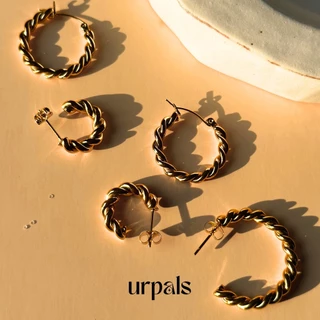 URPALS ต่างหูห่วง ต่างหูสายฝอ Stainless ชุบทอง18K ดีไซน์เก๋ สไตล์มินิมอล ทนน้ำ ทนเหงื่อได้ดี