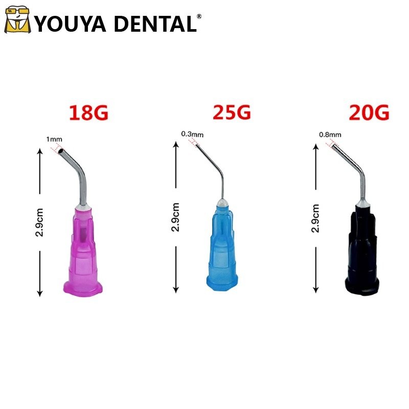 100pcs Dental Irrigation Bent Needle Tips Dental Flow Sealant Etchant Composite Resin Acid Reagent D