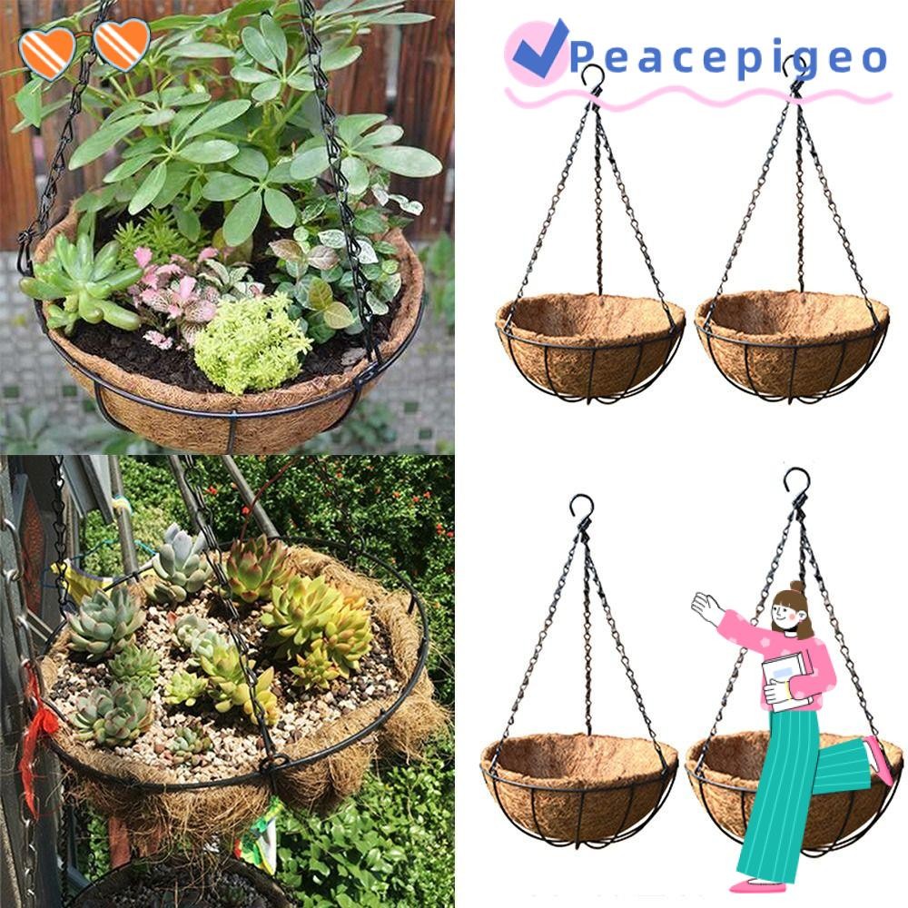 PEACEPIGEO ตะกร้าแขวนต้นไม้, กระถางต้นไม้ระบายอากาศเหล็ก, เรียบง่ายพร้อมซับมะพร้าวครึ่งรอบพืชอวบน้ํากระถางดอกไม้ตกแต่งสวน