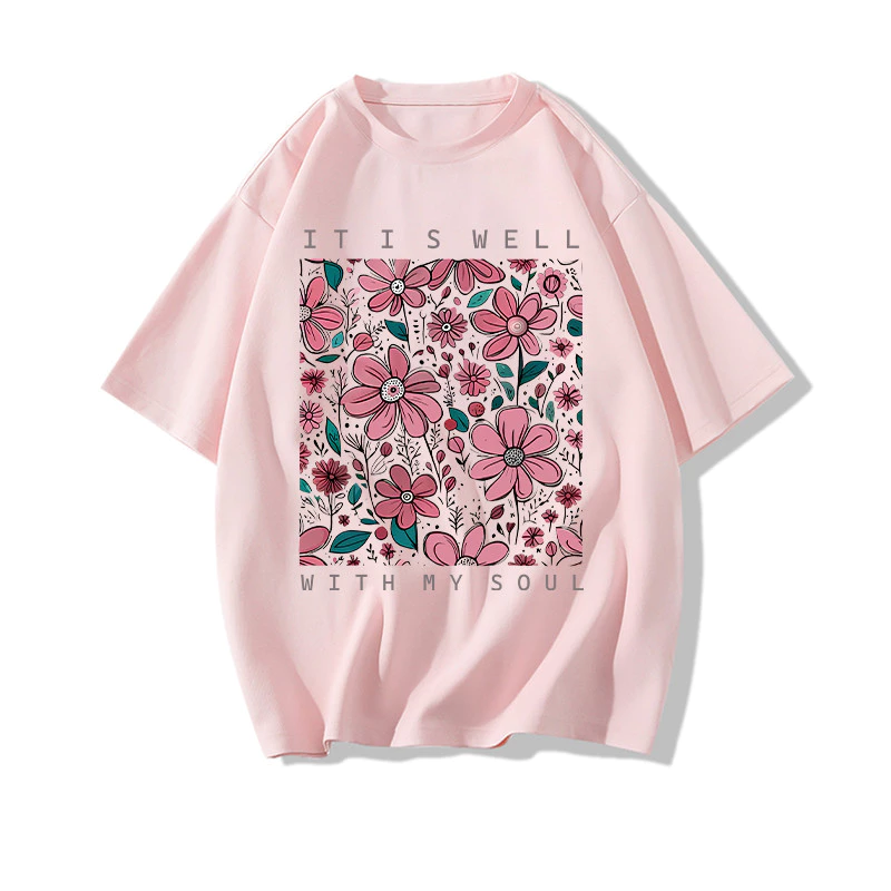 เสื้อยืดคอตตอน 100% ลายดอก แขนสั้นคอกลม สำหรับผู้หญิง thumbnail 5