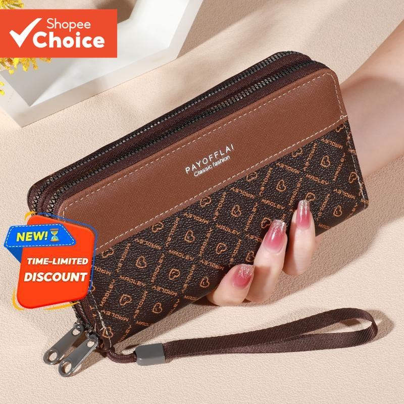 ผู้หญิงย้อนยุคกระเป๋าสตางค์หนังซิปคู่กระเป๋าสตางค์ธุรกิจกระเป๋าถือบัตรเครดิตผู้ถือโทรศัพท์คลัทช์