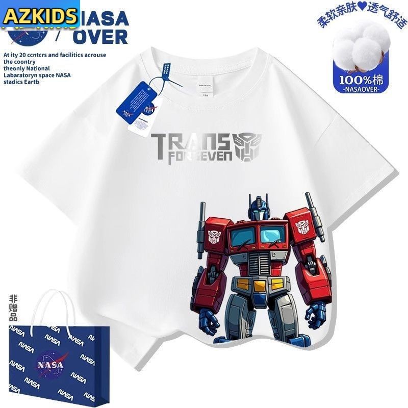 Transformers เสื้อยืดแขนสั้นผ้าฝ้ายแท้สําหรับเด็ก หม้อแปลงไฟฟ้า ฤดูร้อนสไตล์ใหม่การ์ตูน สูงสุด