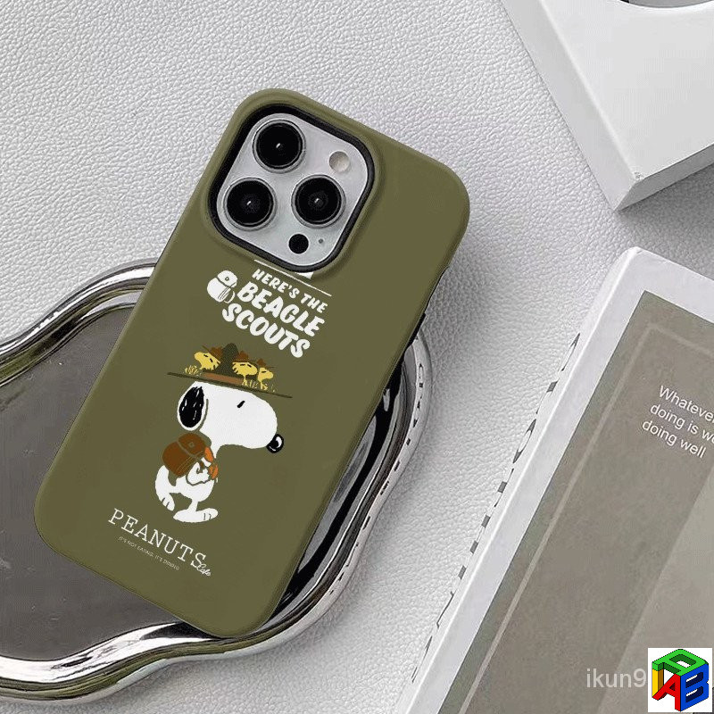 Snoopy Patter, iPhone 2-1 เคสสองชั้น 15/16/17/18Promax 14 13Promax 12 11Promax xsmax ฝาครอบป้องกันป้องกันการตก