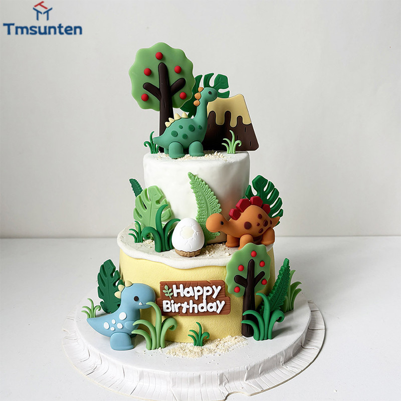 🛒ตกแต่งเค้กไดโนเสาร์ ของเล่นเค้กครีมตกแต่งเค้กวันเกิดไดโนเสาร์ขนาด Tmsunten