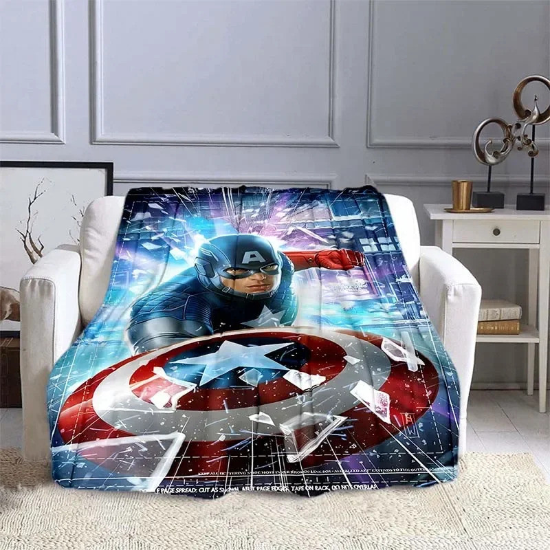 ผ้าห่มพิมพ์ลาย Captain America สำหรับเด็กและผู้ใหญ่ ผ้าห่มนุ่มและอบอุ่นสำหรับเตียง โซฟา ผ้าห่มสำหรับเดินทางกลางแจ้ง