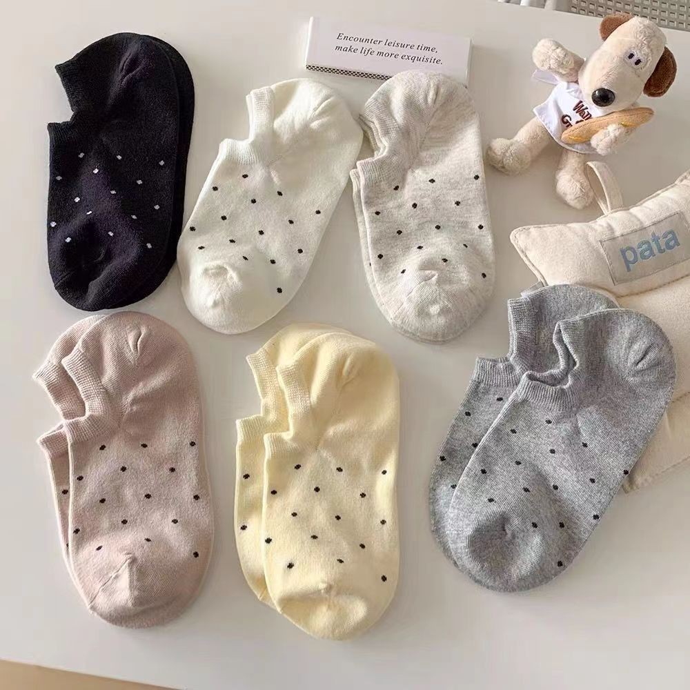 KAFU D316 Polka Dot Boat Socks ถุงเท้าระบายอากาศ Fresh Casualสำหรับผู้หญิง