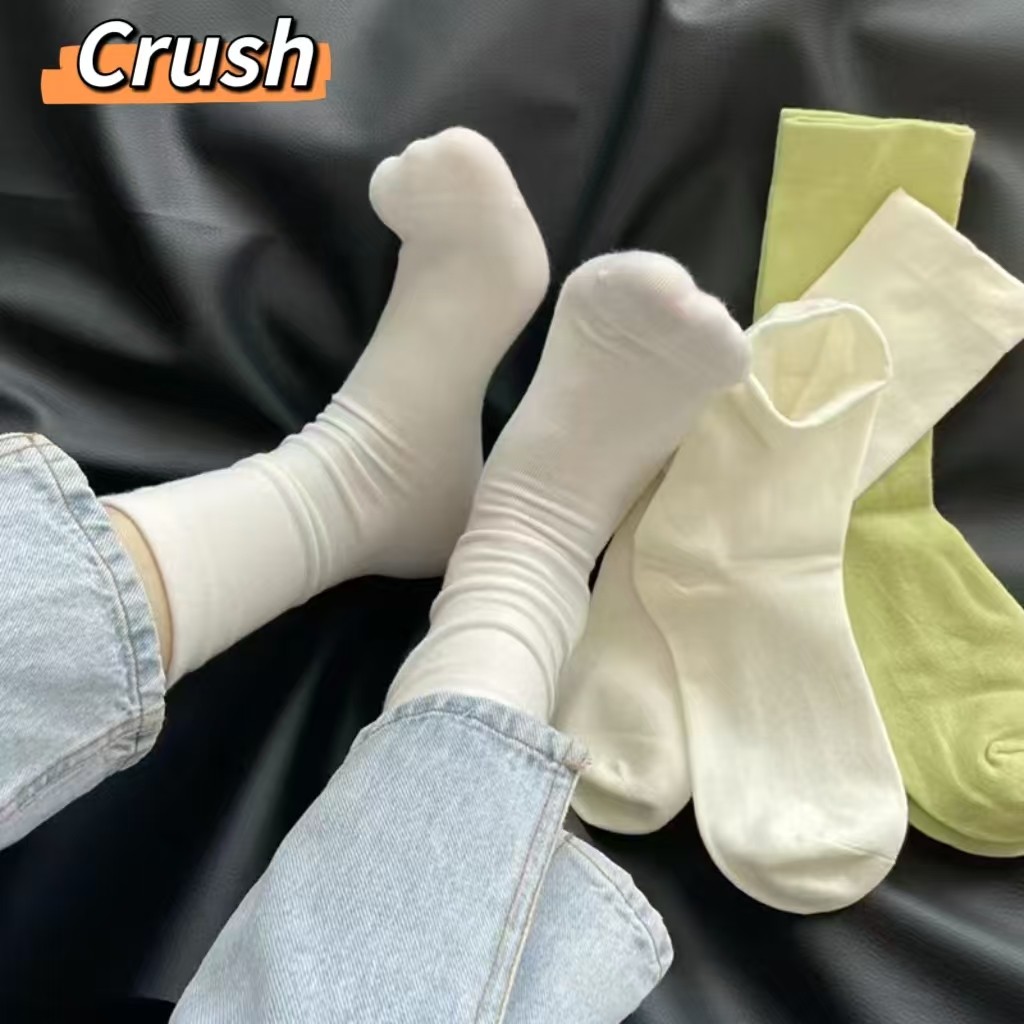 Crush💘ถุงเท้าข้อยาว แฟชั่นญี่ปุ่น สีพื้น สไตล์เรียบง่าย ผ้าหนานุ่มใส่สบาย 🛒พร้อมส่งจากไทย (CW-6)