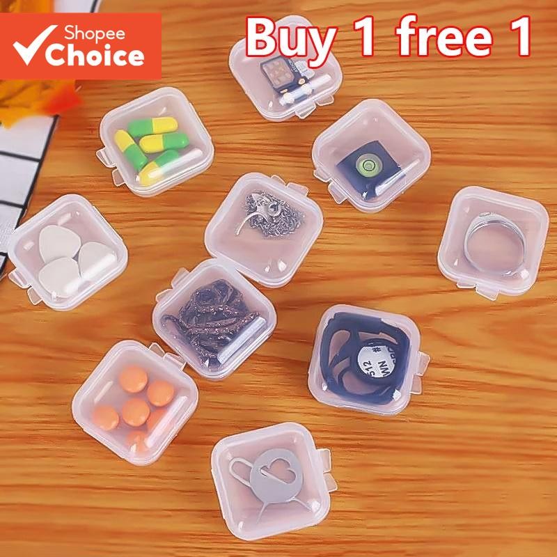 สอง ชิ้น (ซื้อ 1 ฟรี 1) มินิเก็บยาพลาสติกแบบพกพากล่องโปร่งใสสแควร์เครื่องประดับที่อุดหูกล่องป้องกัน การท่องเที่ยว สิ่งจําเป็น