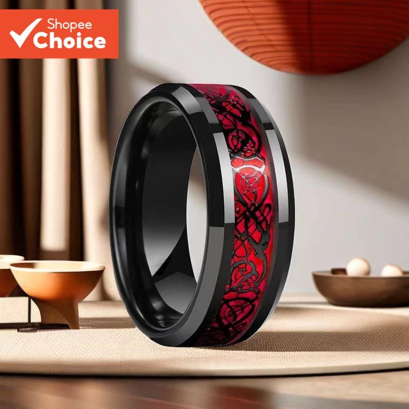 Cool Red Dragon Patterned Titanium Steel Finger Rings for Men Trend Daily Street Boy Hip Hop Ring Accessories on Hand 2024 เครื่องประดับแฟชั่นของขวัญชาย