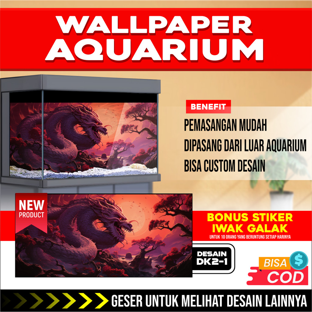 3D REAR AQUARIUM BACKGROUND สติ๊กเกอร์ติดผนังพร้อมจินตนาการมังกร DK2