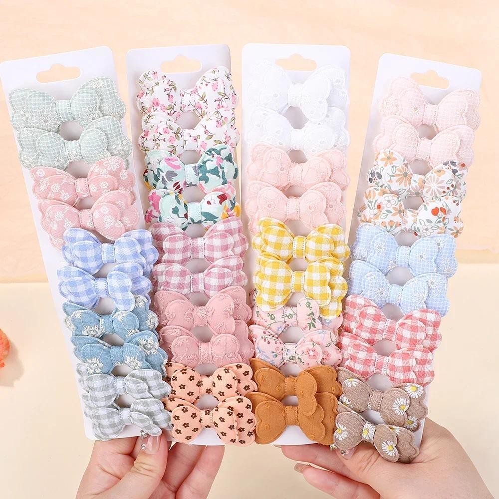 10 ชิ้น/เซ็ตน่ารักผ้าพิมพ์ผม Bows คลิปสําหรับสาว Handmade Boutique Mini Barrette Headwear เด็กอุปกรณ์เสริมผม 2025