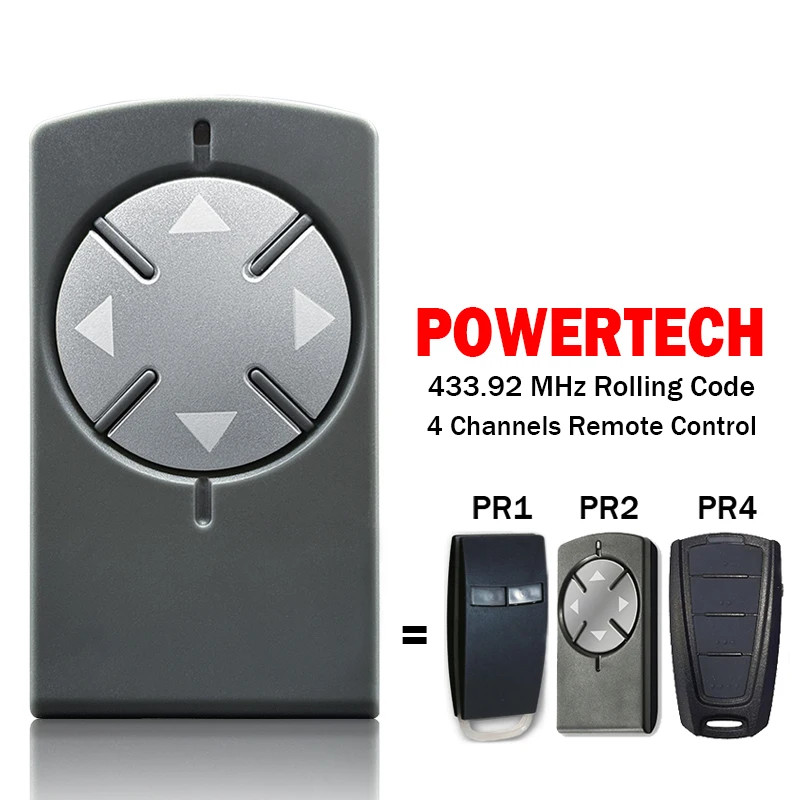 Powertech PR2 PR4 PR1 ประตูรีโมทคอนโทรล 433Mhz Rolling รหัสการเขียนโปรแกรมมือเครื่องส่งสัญญาณโรงรถประตูรีโมทคอนโทรล 433.92Mhz