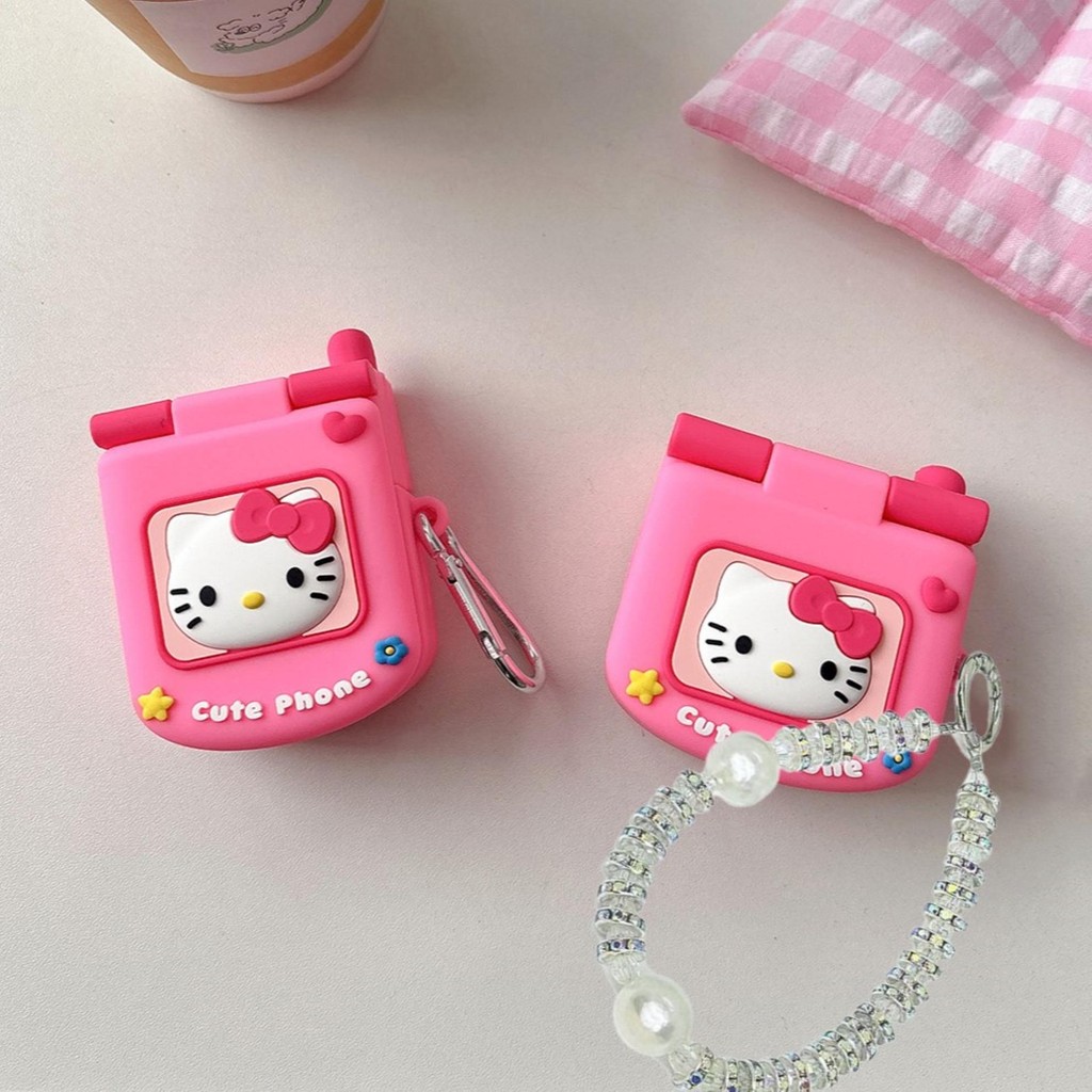 Hot น่ารักการ์ตูน Flip-top Mirror โทรศัพท์มือถือรูปร่าง Kitty รูปแบบซิลิโคนเหลวหูฟังป้องกันกรณี, พร้อมสร้อยข้อมือ, สําหรับ AirPods Gen 1/2, Gen 3, 4, Pro, Pro2 Series