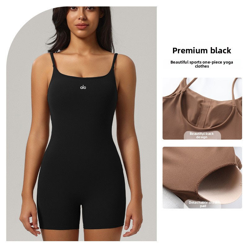 จั๊มสูทสลิงโยคะเปลือย พร้อมแผ่นรองหน้าอก ชุดกีฬารัดรูปสำหรับผู้หญิง - รูปที่ 3