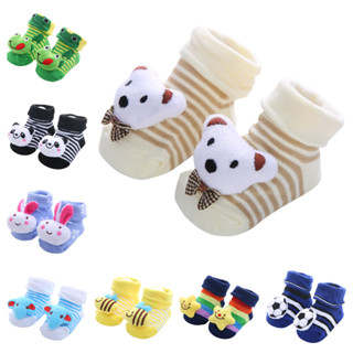 ถุงเท้าผ้าฝ้ายหัวการ์ตูนข้อยาวสำหรับเด็กแรกเกิด มีกันลื่น ถุ…
