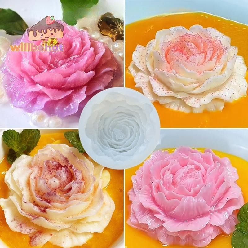 [Willbehot-t] แม่พิมพ์ซิลิโคนเทียนดอกโบตั๋น Rose Cake แม่พิมพ์ซิลิโคนช็อคโกแลตแม่พิมพ์สบู่ของขวัญวันวาเลนไทน์ Rose Flower Mold [ใหม่]