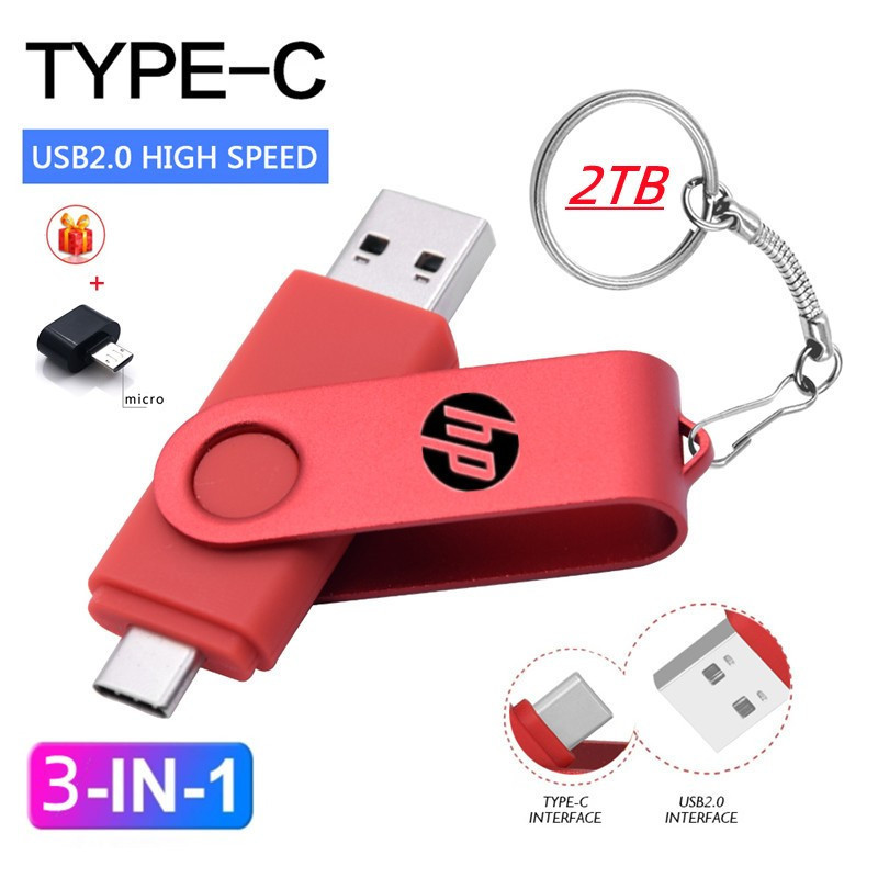 HP 2TB OTG แฟลชไดรฟ์ 3 ใน 1 USB ประเภท C/Micro แฟลชดิสก์ 1TB 512GB 256GB 128GB Pendrive สําหรับโทรศัพท์ Android