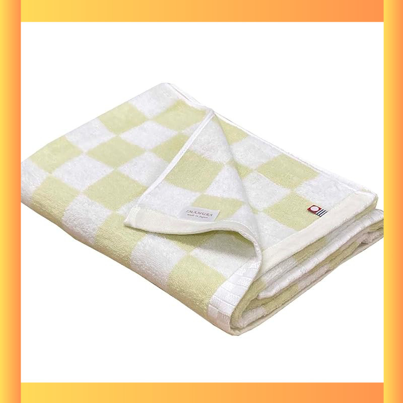Imabari Pastel Check Bath Towel - Large Absorbent Green Towel (65x120cm)