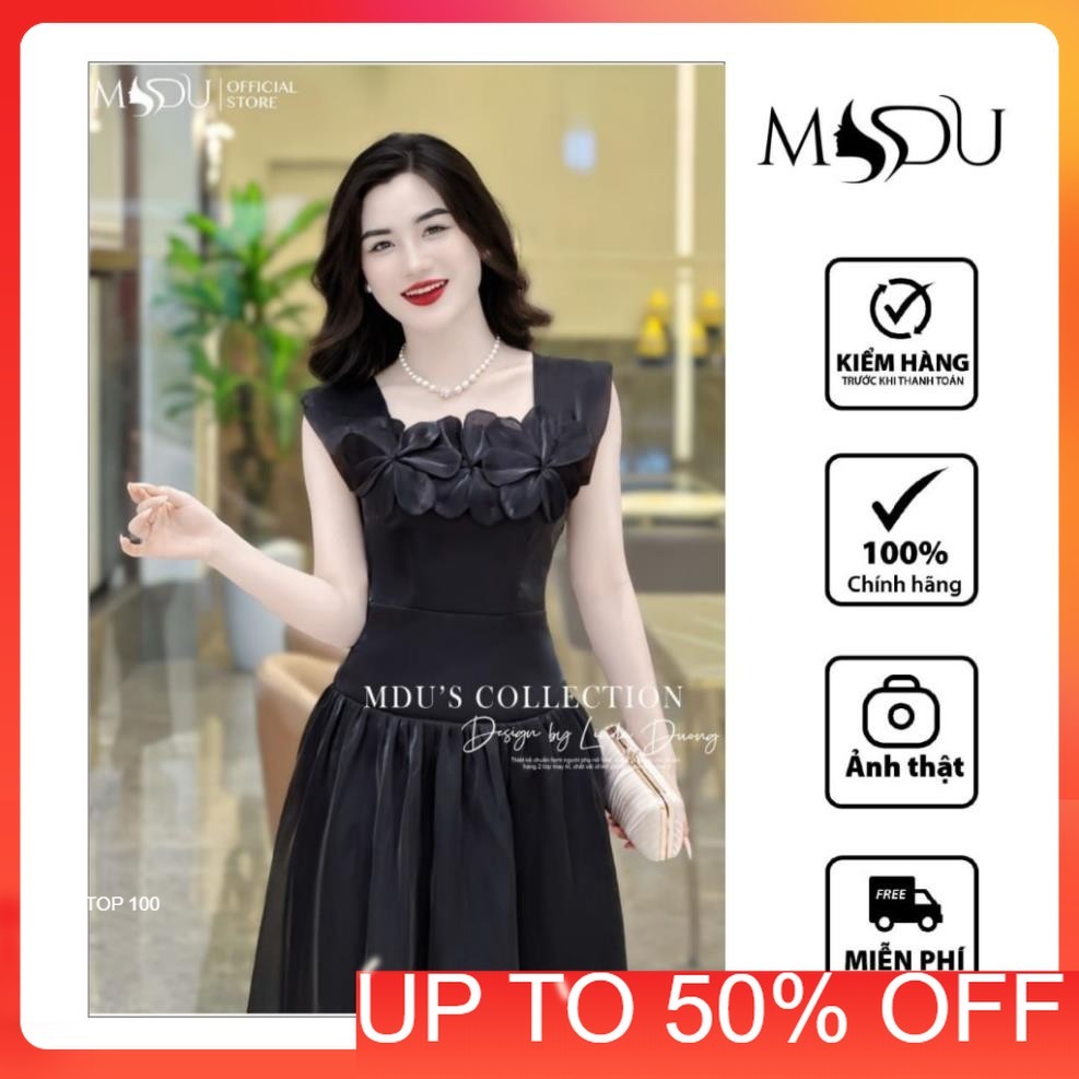 MDU4286 เดรสดีไซน์พร้อมทรงกระโปรงบานอ่อนโยนผสมผสานกับดอกไม้ประณีตมากที่หน้าอกจาก MDU K35-D1-2